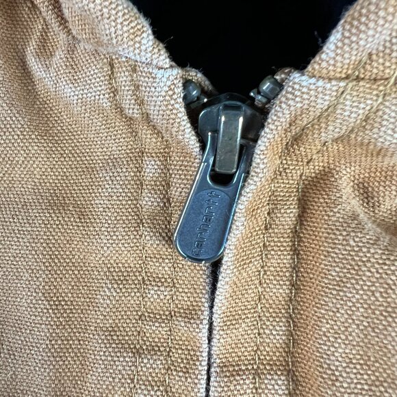 Carhartt Duck Canvas Quilted Jacket Youth Small 7-8 Tan Full Zip Hooded Bomber - Picture 6 of 16